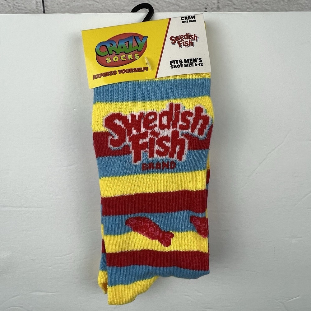 NEW Crazy Socks Swedish Fish‎ Men Shoe Size 6-12 Crew Cut Novelty Socks 1 Pair